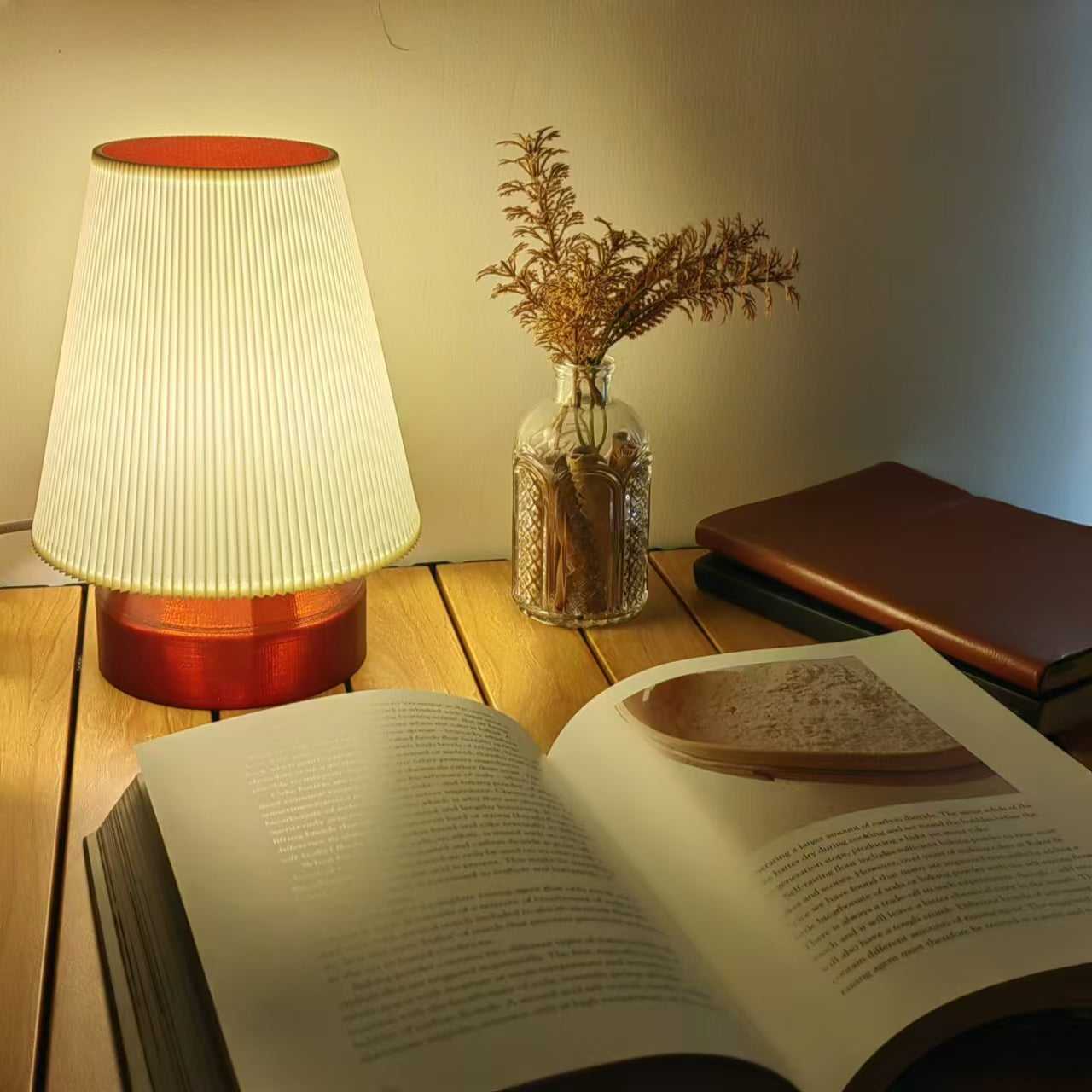 Eco-Friendly 3D Printed Nightstand Lamp - PLA Bioplastic, LED Bulb Included, Perfect for Bedside or Desk - Amber Wavy Lamp - retro lamp