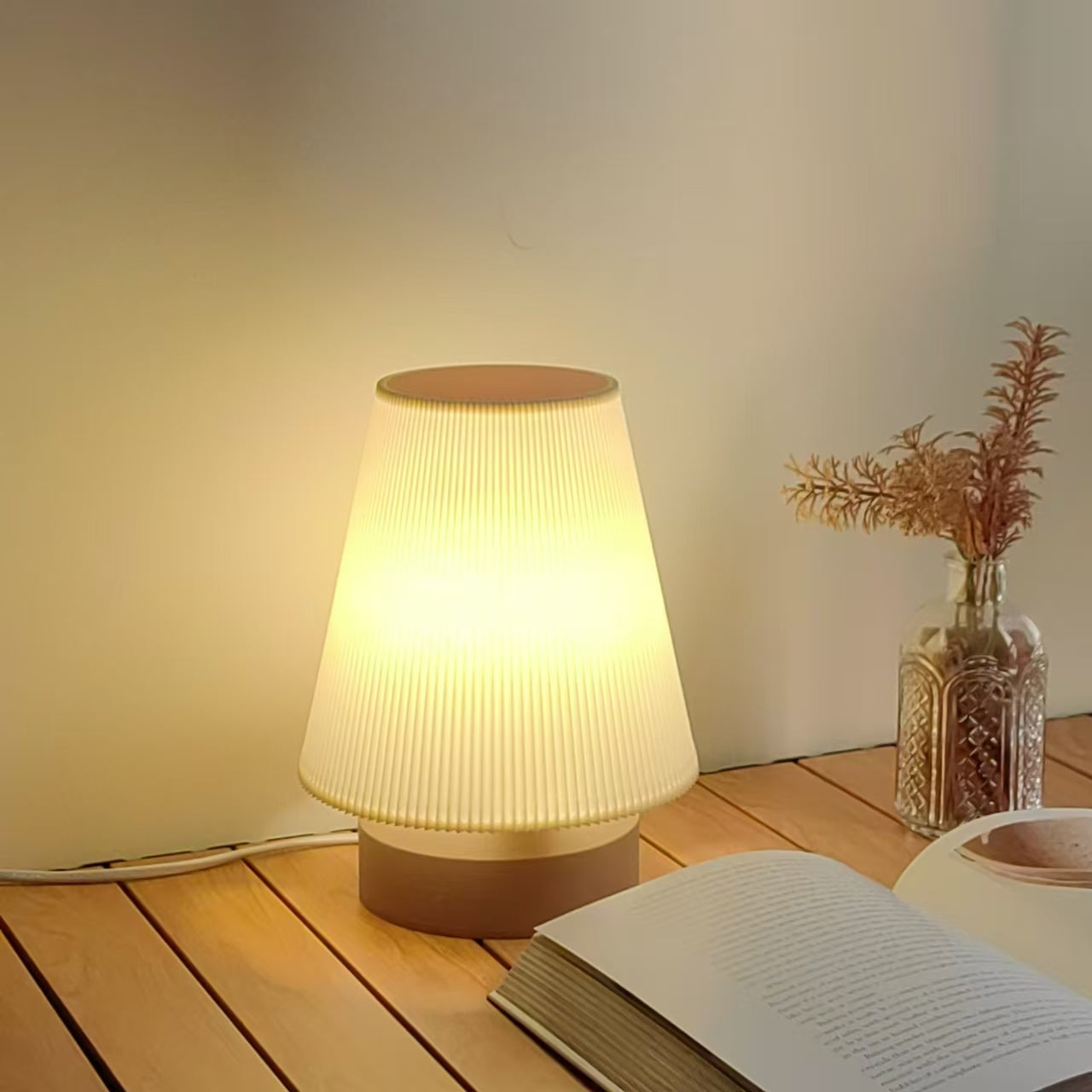 Eco-Friendly 3D Printed Nightstand Lamp - PLA Bioplastic, LED Bulb Included, Perfect for Bedside or Desk - Amber Wavy Lamp - retro lamp