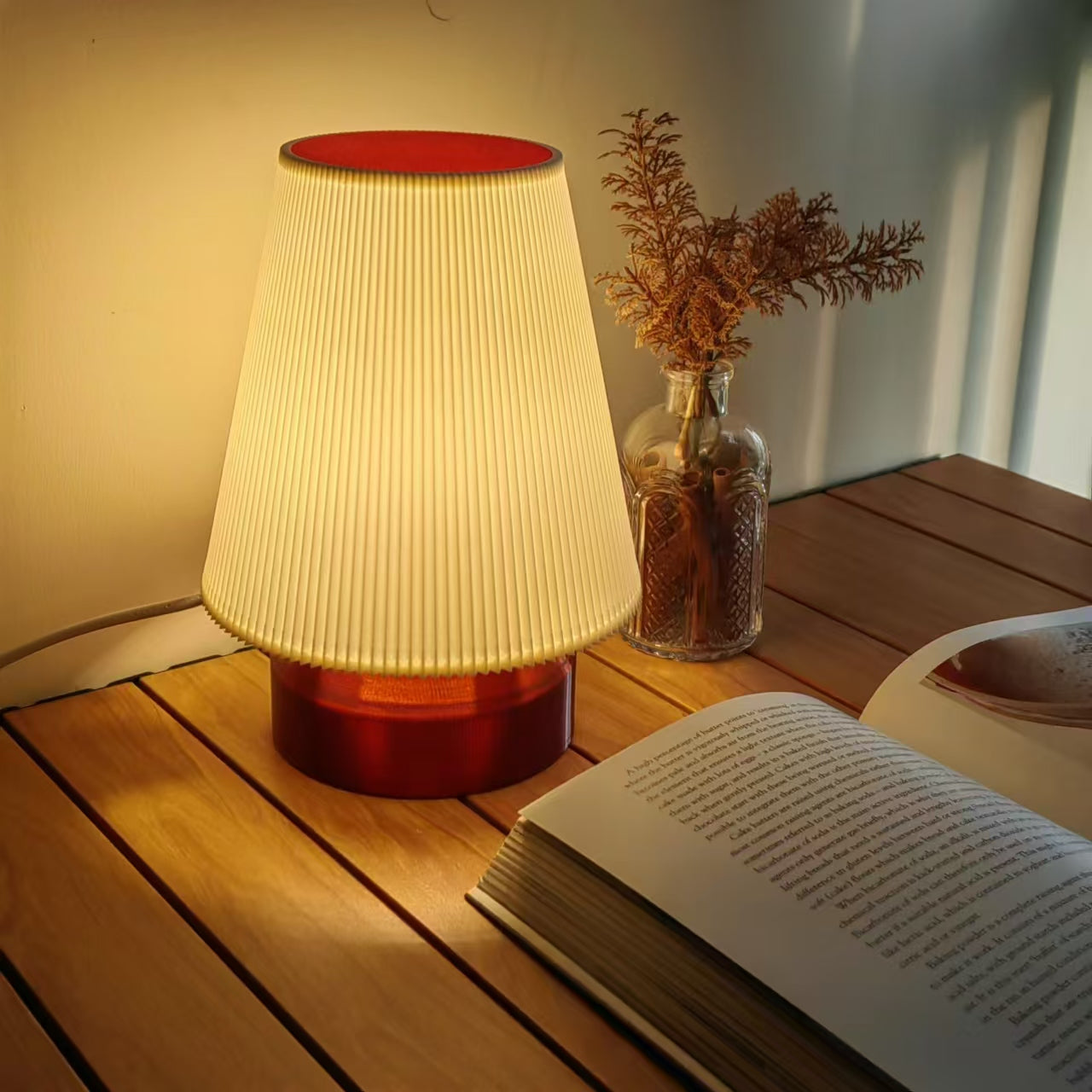 Eco-Friendly 3D Printed Nightstand Lamp - PLA Bioplastic, LED Bulb Included, Perfect for Bedside or Desk - Amber Wavy Lamp - retro lamp