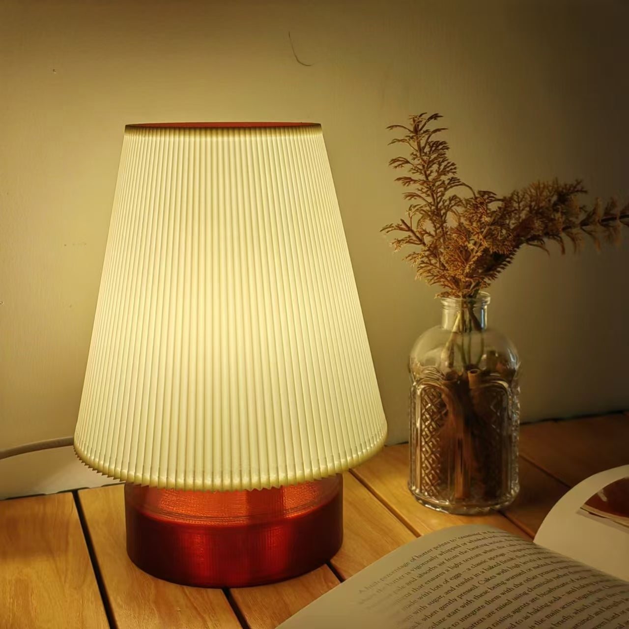 Eco-Friendly 3D Printed Nightstand Lamp - PLA Bioplastic, LED Bulb Included, Perfect for Bedside or Desk - Amber Wavy Lamp - retro lamp