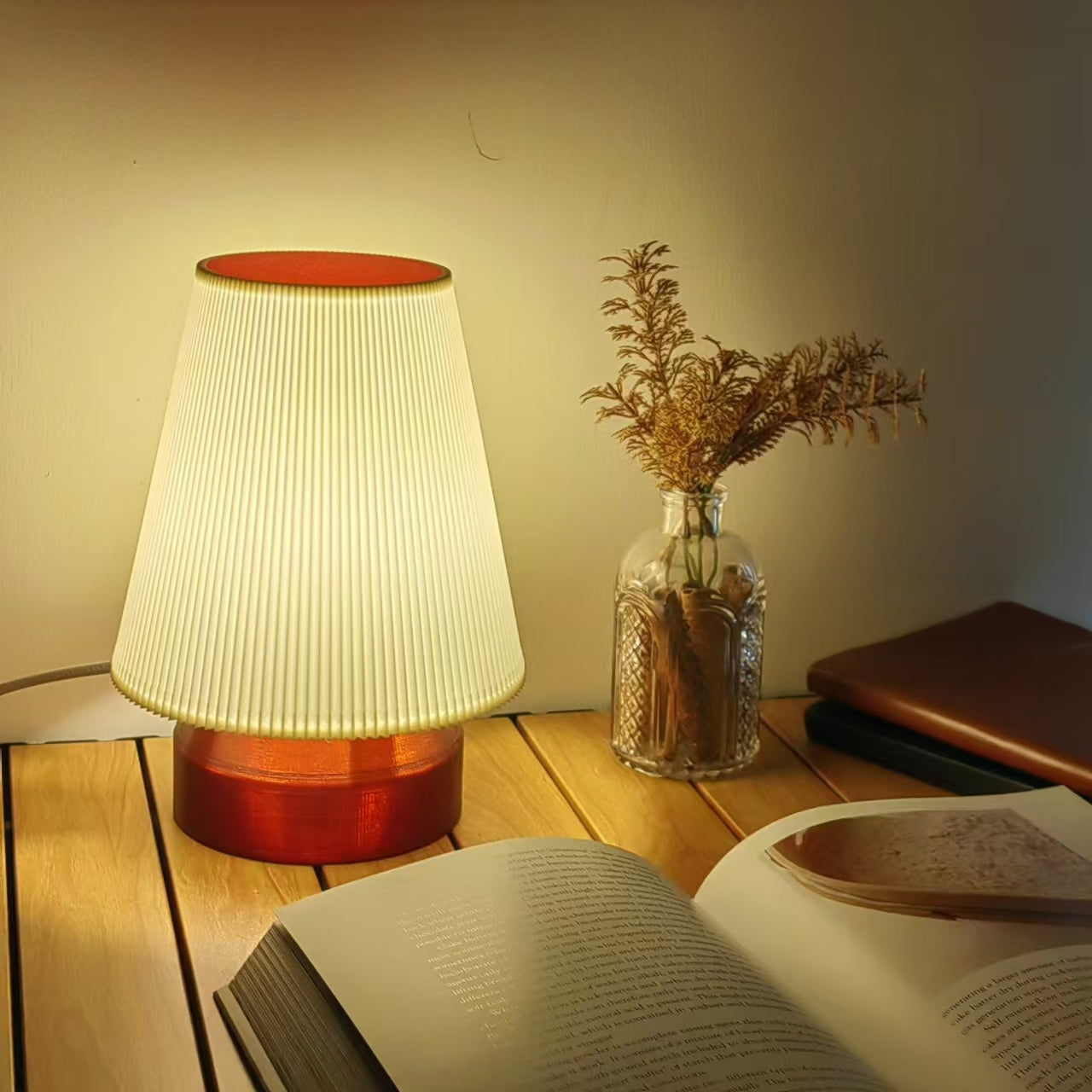 Eco-Friendly 3D Printed Nightstand Lamp - PLA Bioplastic, LED Bulb Included, Perfect for Bedside or Desk - Amber Wavy Lamp - retro lamp