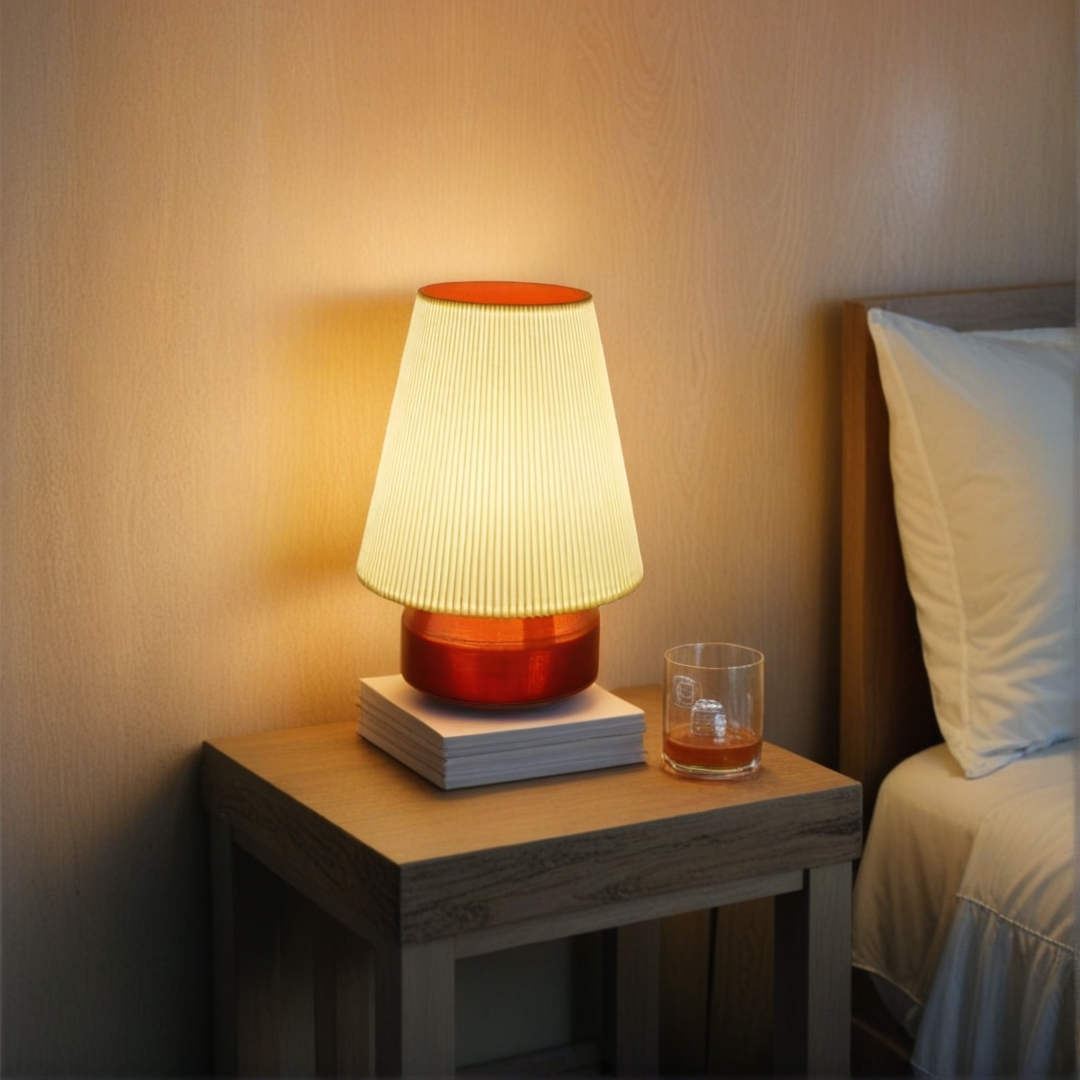 Eco-Friendly 3D Printed Nightstand Lamp - PLA Bioplastic, LED Bulb Included, Perfect for Bedside or Desk - Amber Wavy Lamp - retro lamp