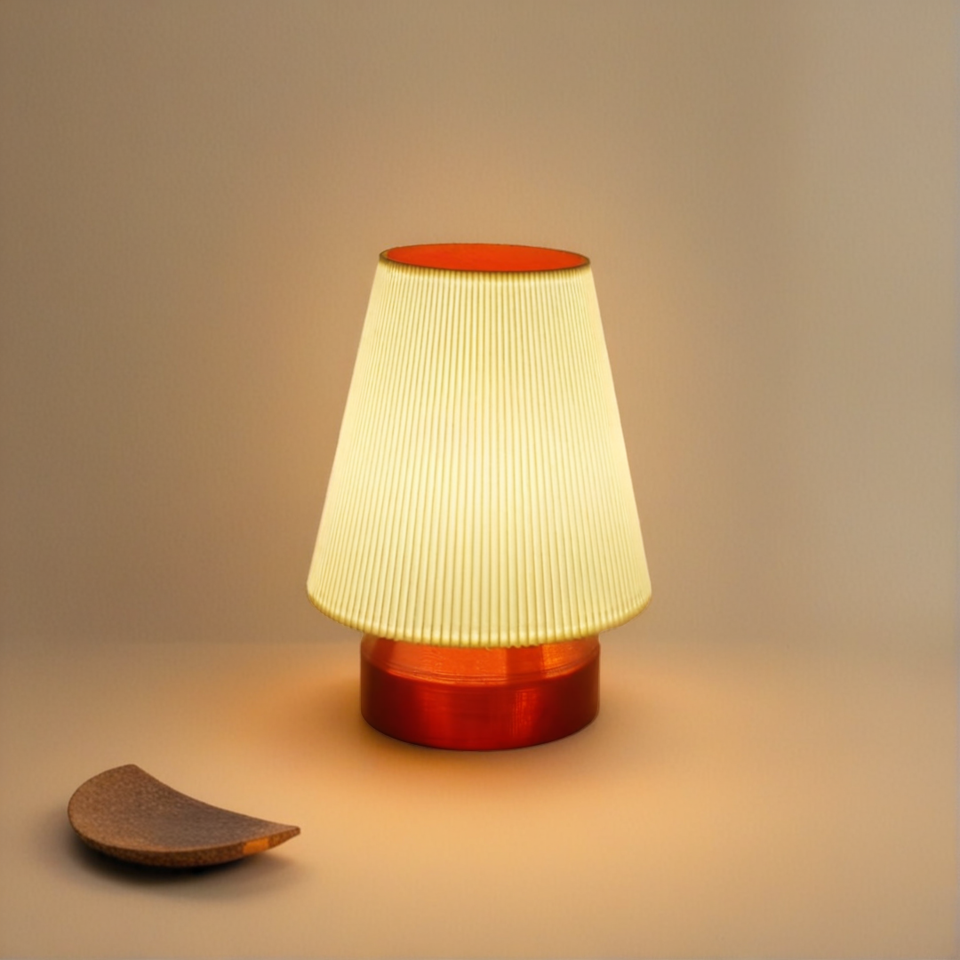 Eco-Friendly 3D Printed Nightstand Lamp - PLA Bioplastic, LED Bulb Included, Perfect for Bedside or Desk - Amber Wavy Lamp - retro lamp
