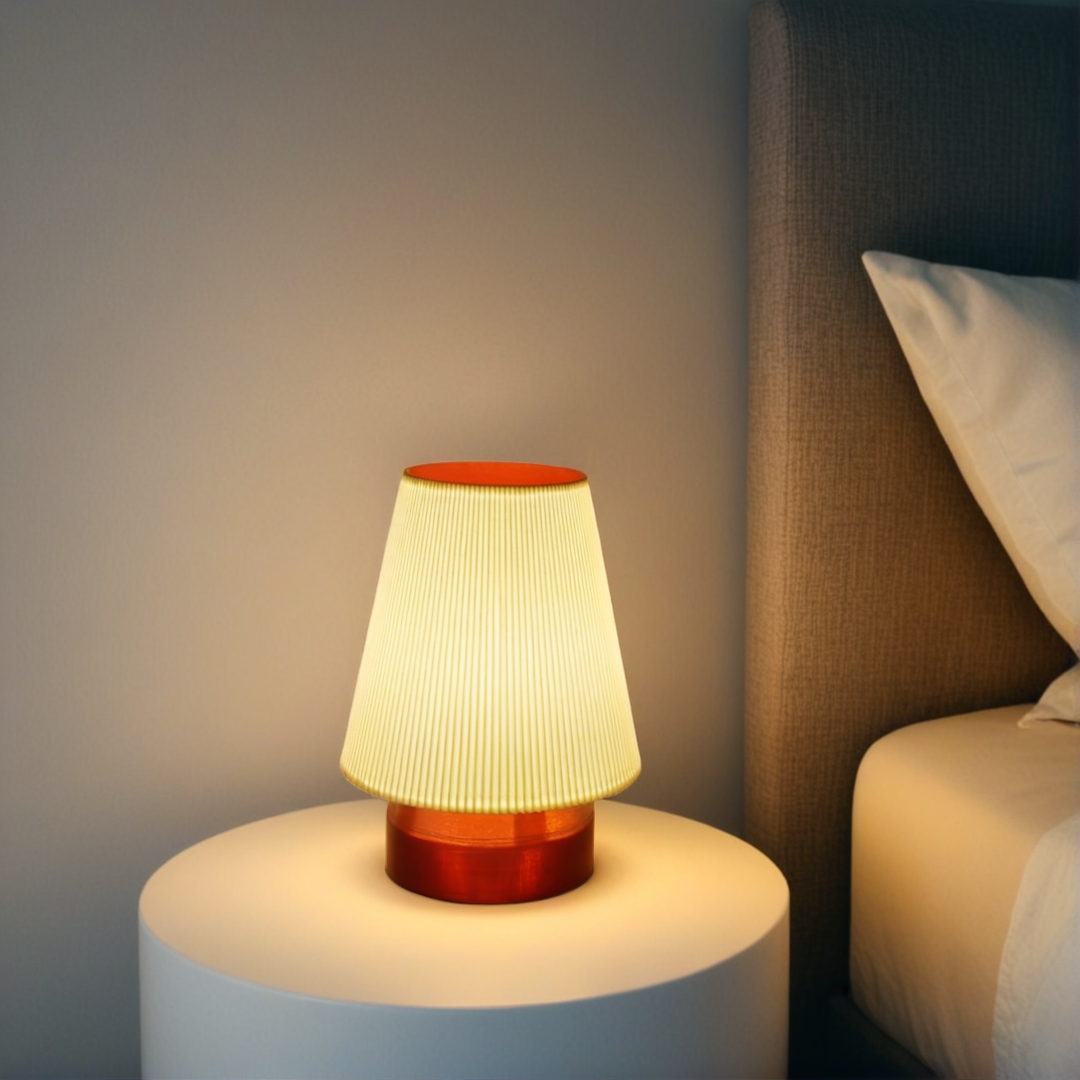 Eco-Friendly 3D Printed Nightstand Lamp - PLA Bioplastic, LED Bulb Included, Perfect for Bedside or Desk - Amber Wavy Lamp - retro lamp