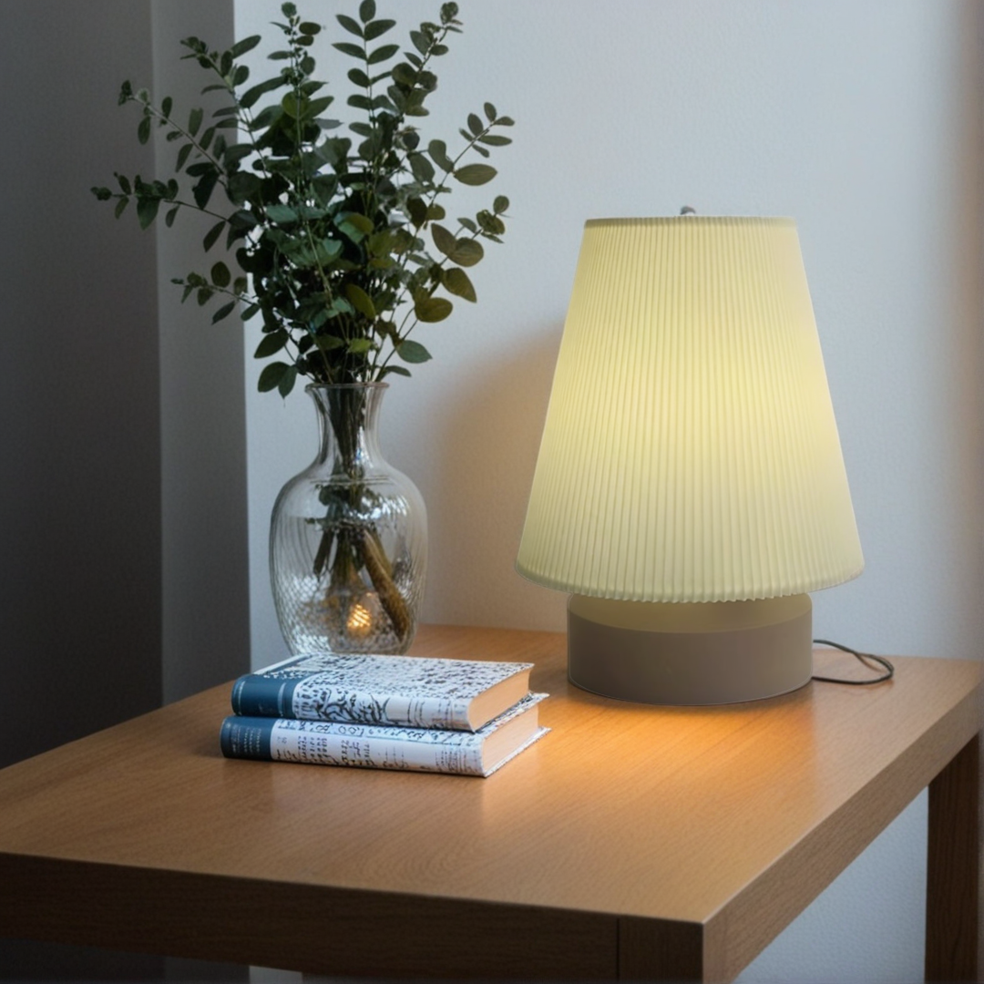 Eco-Friendly 3D Printed Nightstand Lamp - PLA Bioplastic, LED Bulb Included, Perfect for Bedside or Desk - Amber Wavy Lamp - retro lamp