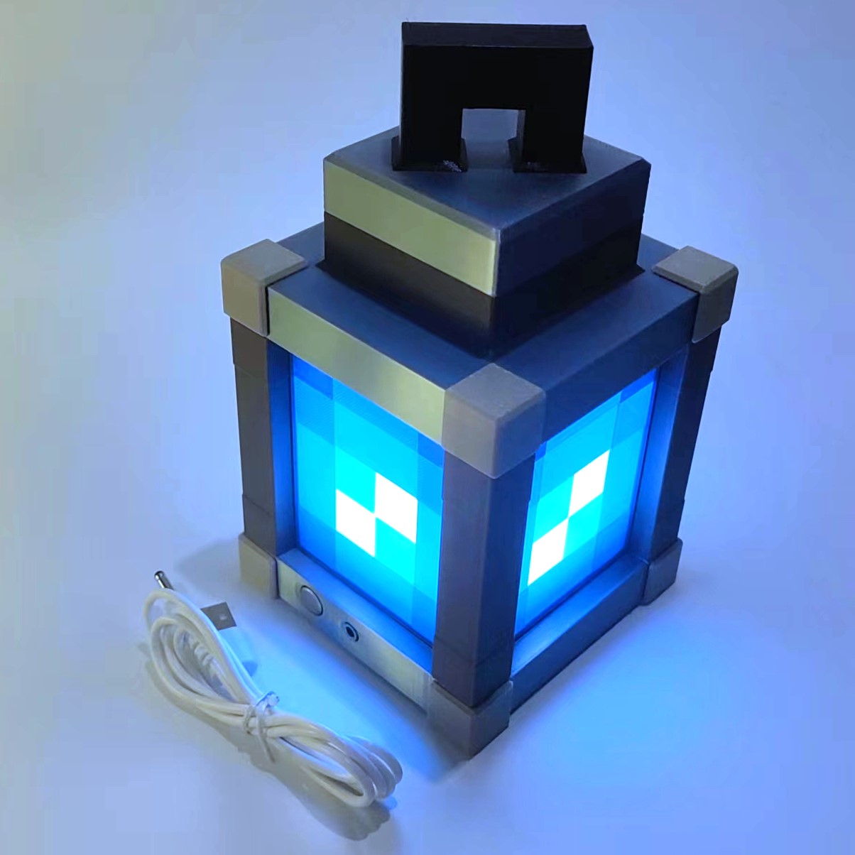 Minecraft Lantern Pixelated Night Light Lantern Chargeable & Bigger - Night Lamp Birthday Gift - Kids Bedroom Decoration - Gamer Room Decor