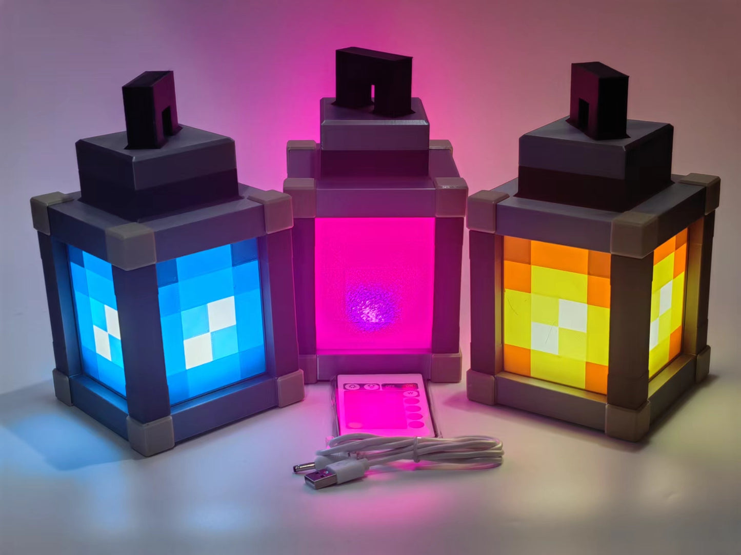 Minecraft Lantern Pixelated Night Light Lantern Chargeable & Bigger - Night Lamp Birthday Gift - Kids Bedroom Decoration - Gamer Room Decor