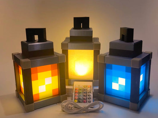 Minecraft Lantern Pixelated Night Light Lantern Chargeable & Bigger - Night Lamp Birthday Gift - Kids Bedroom Decoration - Gamer Room Decor