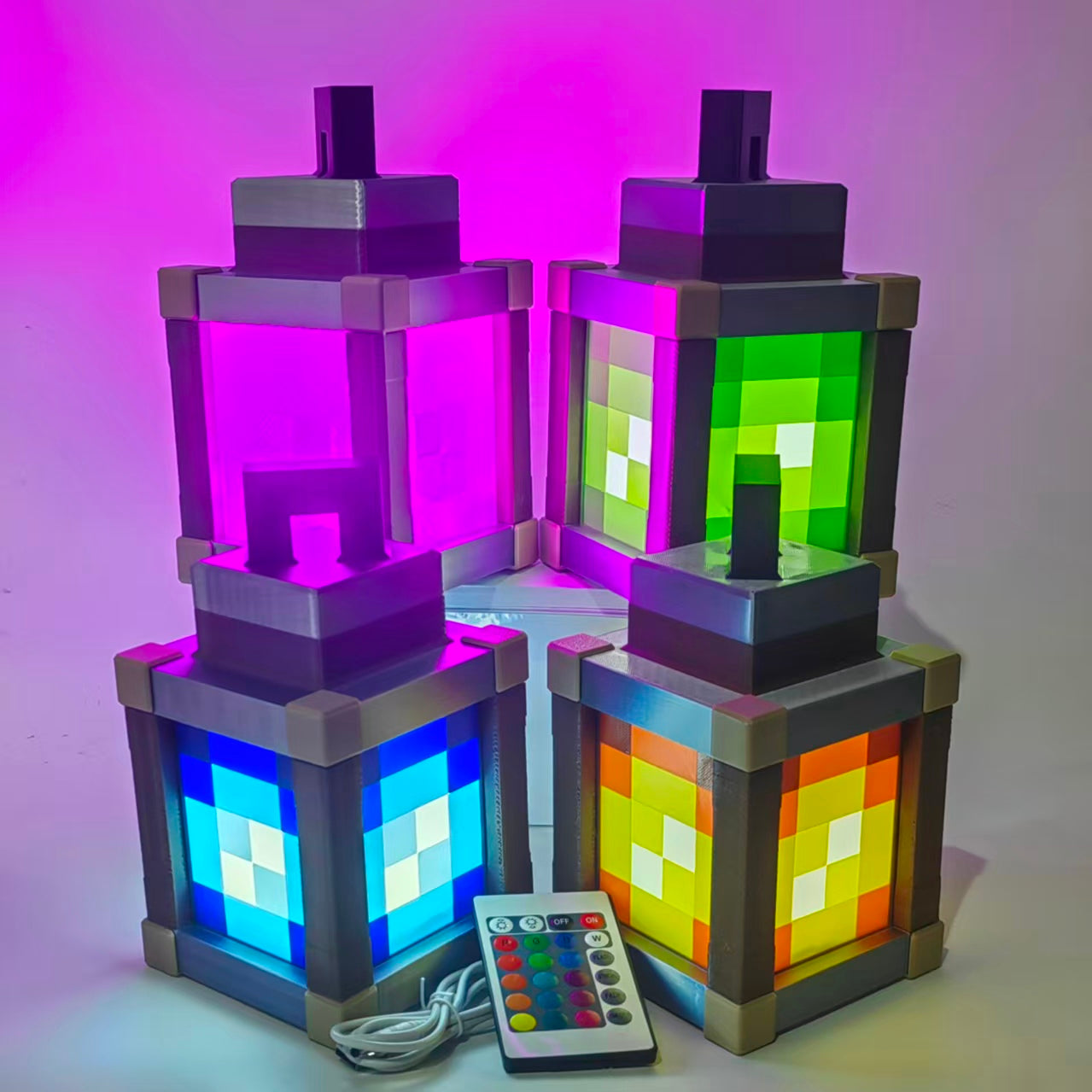 Minecraft Lantern Pixelated Night Light Lantern Chargeable & Bigger - Night Lamp Birthday Gift - Kids Bedroom Decoration - Gamer Room Decor