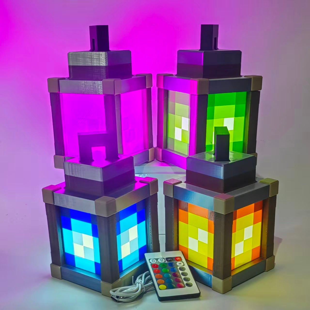 Minecraft Lantern Pixelated Night Light Lantern Chargeable & Bigger - Night Lamp Birthday Gift - Kids Bedroom Decoration - Gamer Room Decor
