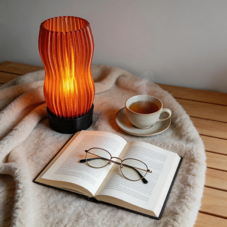 Amber Wavy Table Lamp: 3D Printed Recycled Plastic LED Lamp