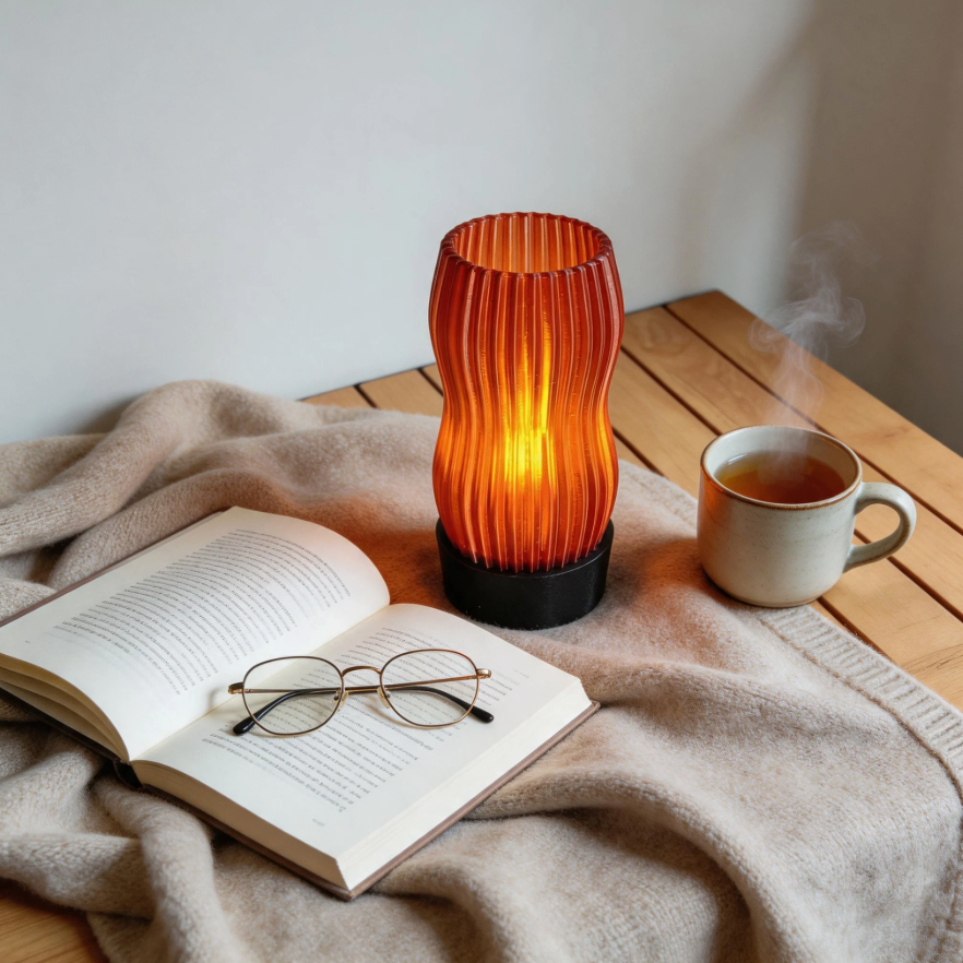 Amber Wavy Table Lamp: 3D Printed Recycled Plastic LED Lamp
