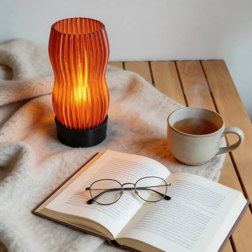 Amber Wavy Table Lamp: 3D Printed Recycled Plastic LED Lamp
