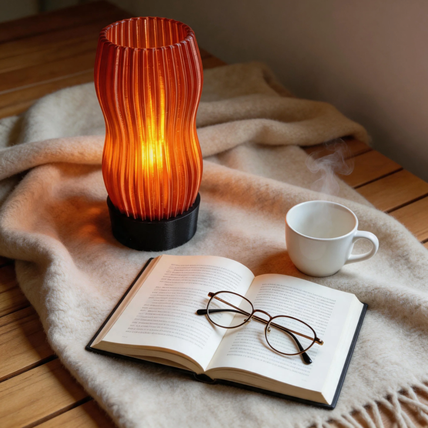Amber Wavy Table Lamp: 3D Printed Recycled Plastic LED Lamp