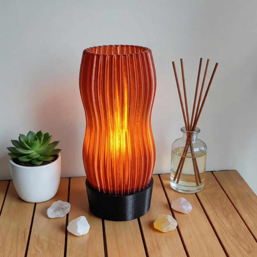Amber Wavy Table Lamp: 3D Printed Recycled Plastic LED Lamp