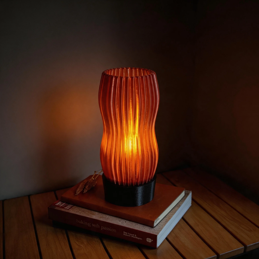Amber Wavy Table Lamp: 3D Printed Recycled Plastic LED Lamp