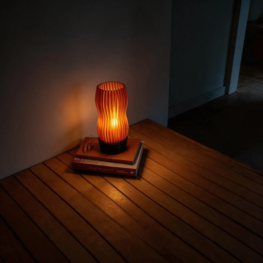 Amber Wavy Table Lamp: 3D Printed Recycled Plastic LED Lamp