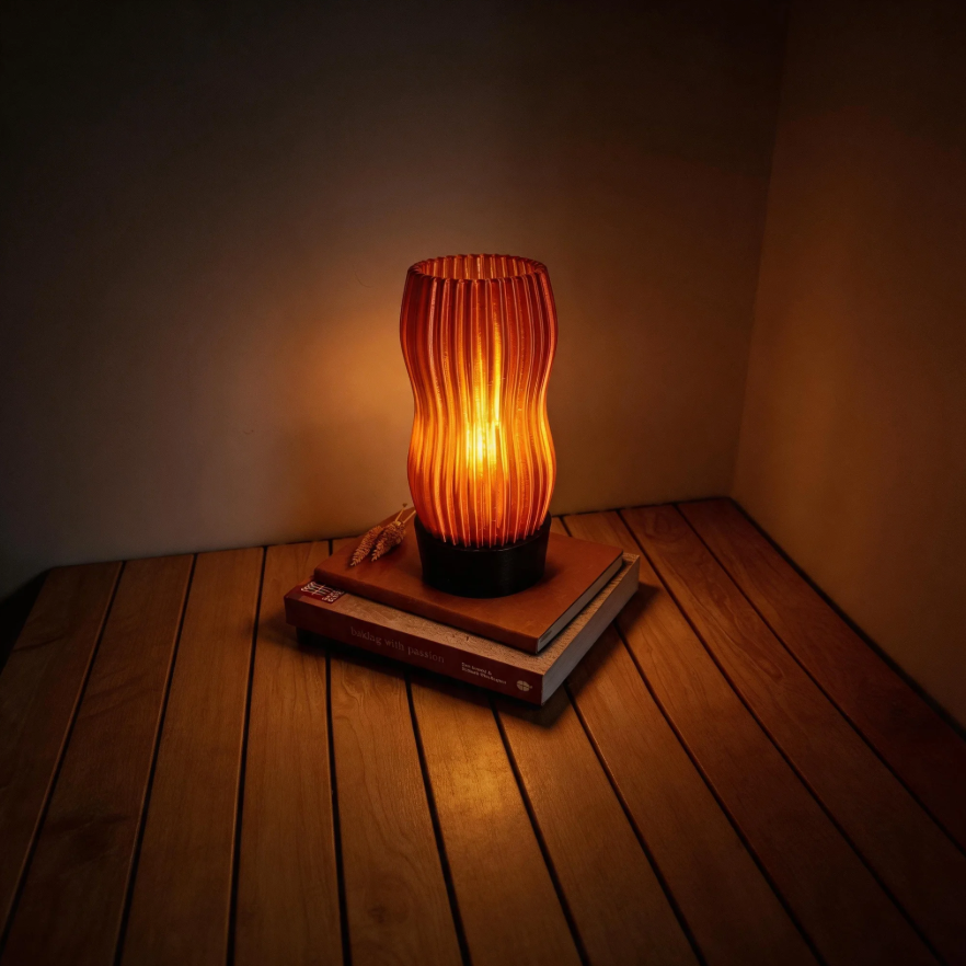 Amber Wavy Table Lamp: 3D Printed Recycled Plastic LED Lamp