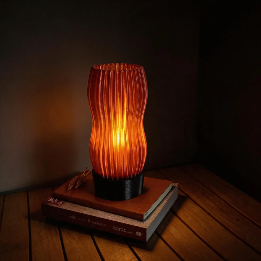 Amber Wavy Table Lamp: 3D Printed Recycled Plastic LED Lamp