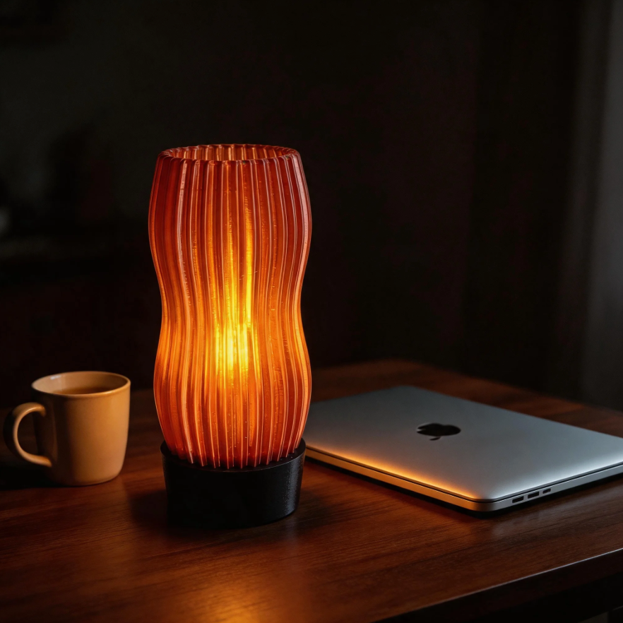 Amber Wavy Table Lamp: 3D Printed Recycled Plastic LED Lamp