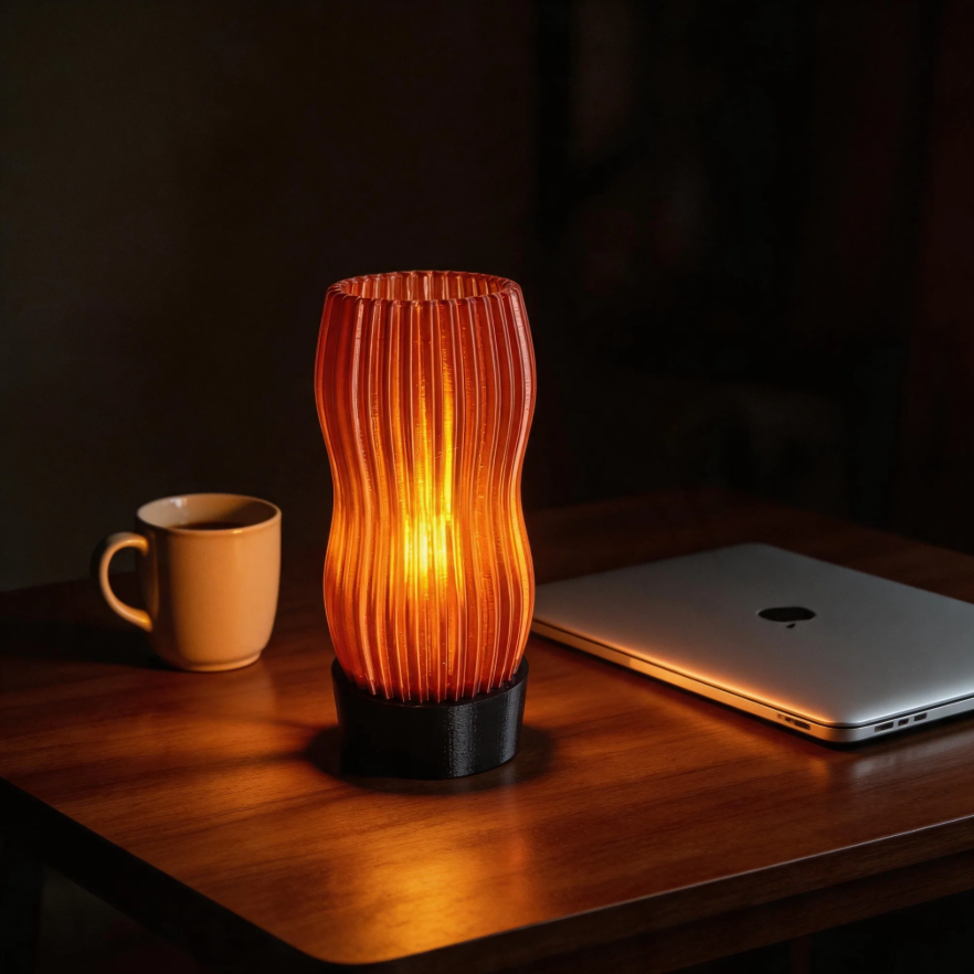 Amber Wavy Table Lamp: 3D Printed Recycled Plastic LED Lamp