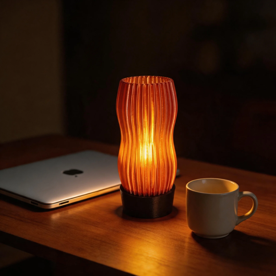 Amber Wavy Table Lamp: 3D Printed Recycled Plastic LED Lamp