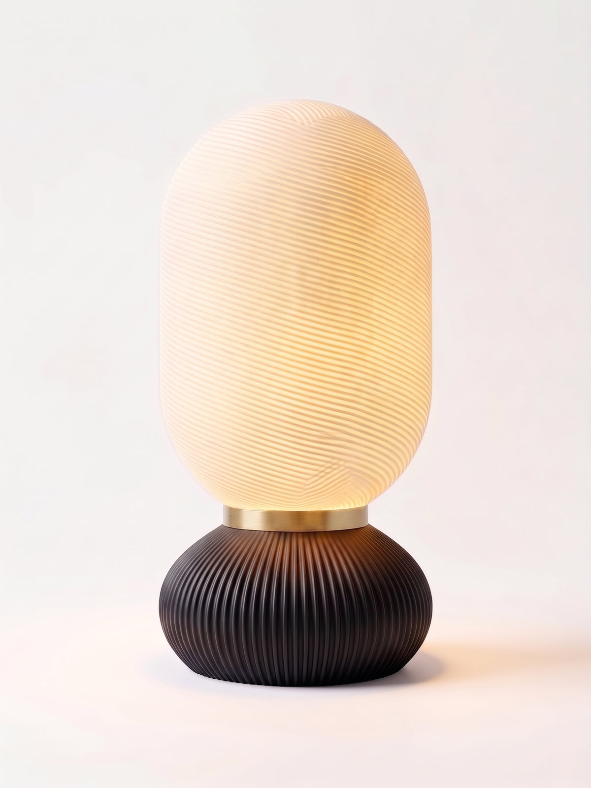 Onde Sculptural Table Lamp, 3D Printed Bedside Nightstand Light, Modern Touch Sensor Lamp with Brass Ring, Warm Ambient Home Decor Gift