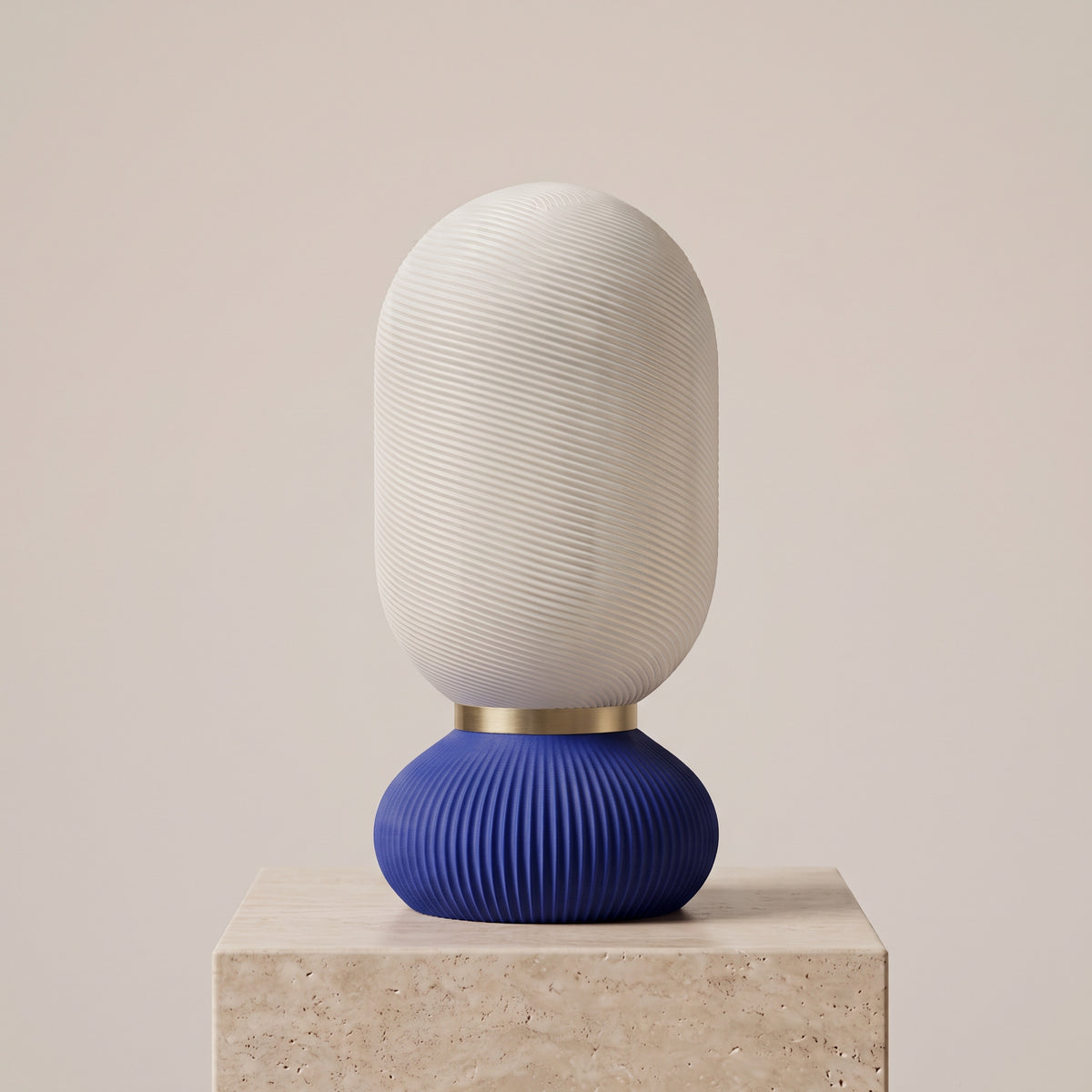 Onde Sculptural Table Lamp, 3D Printed Bedside Nightstand Light, Modern Touch Sensor Lamp with Brass Ring, Warm Ambient Home Decor Gift