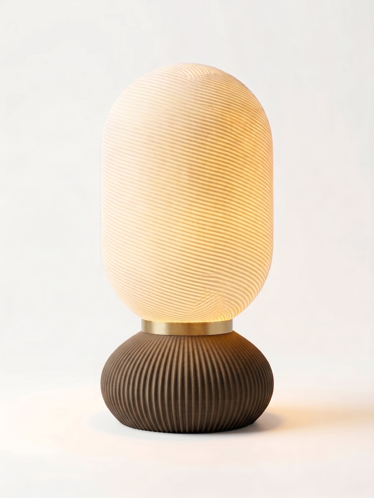 Onde Sculptural Table Lamp, 3D Printed Bedside Nightstand Light, Modern Touch Sensor Lamp with Brass Ring, Warm Ambient Home Decor Gift