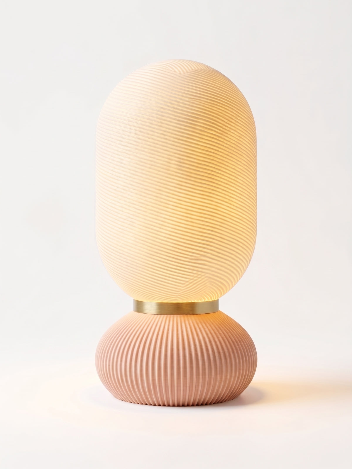Onde Sculptural Table Lamp, 3D Printed Bedside Nightstand Light, Modern Touch Sensor Lamp with Brass Ring, Warm Ambient Home Decor Gift