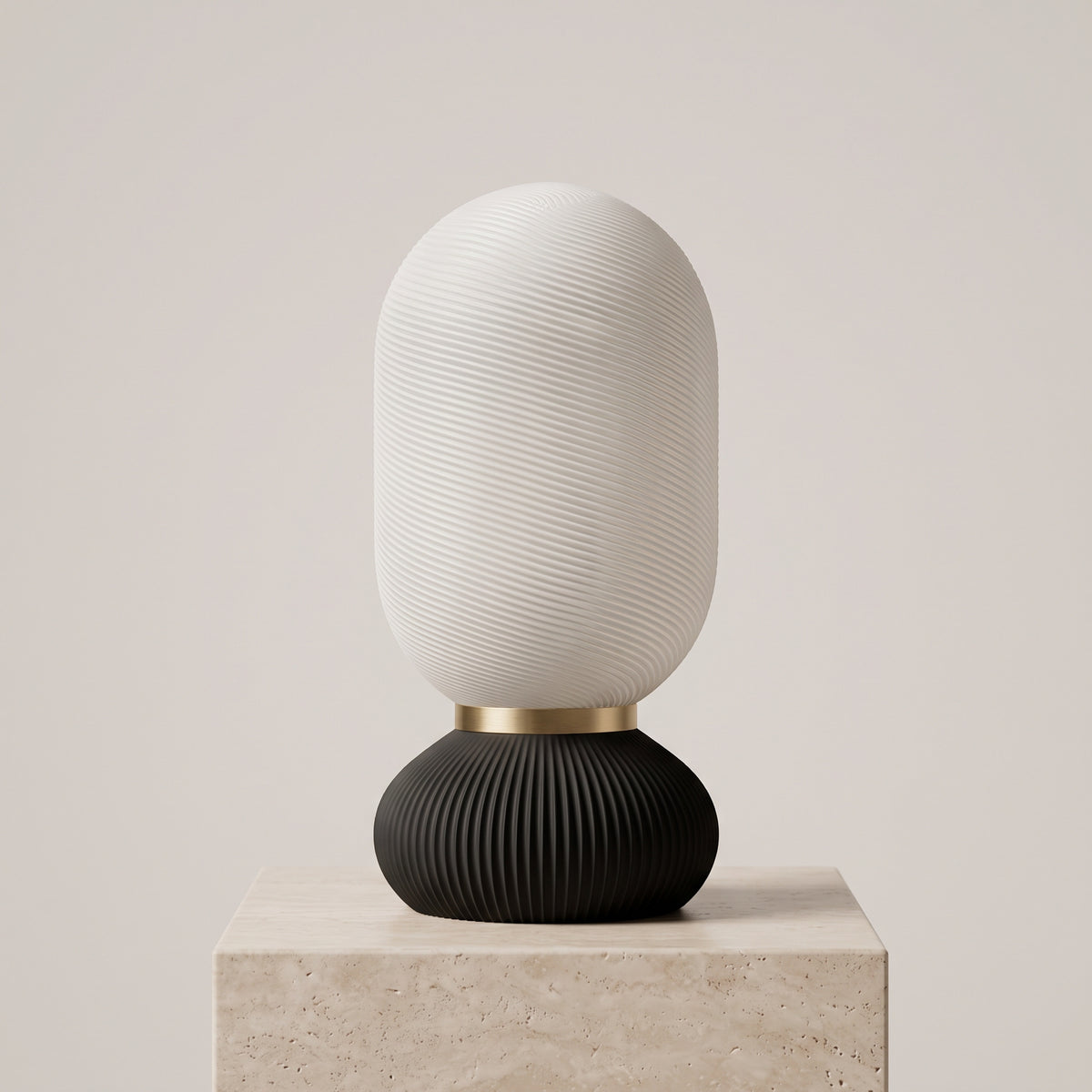 Onde Sculptural Table Lamp, 3D Printed Bedside Nightstand Light, Modern Touch Sensor Lamp with Brass Ring, Warm Ambient Home Decor Gift