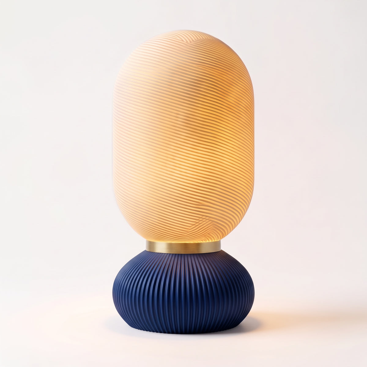 Onde Sculptural Table Lamp, 3D Printed Bedside Nightstand Light, Modern Touch Sensor Lamp with Brass Ring, Warm Ambient Home Decor Gift