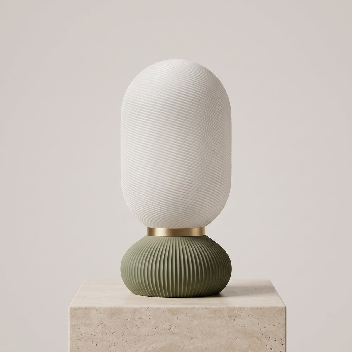 Onde Sculptural Table Lamp, 3D Printed Bedside Nightstand Light, Modern Touch Sensor Lamp with Brass Ring, Warm Ambient Home Decor Gift