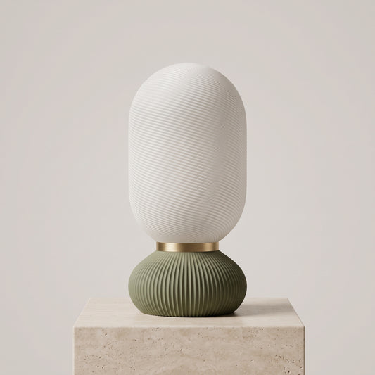 Onde Sculptural Table Lamp, 3D Printed Bedside Nightstand Light, Modern Touch Sensor Lamp with Brass Ring, Warm Ambient Home Decor Gift