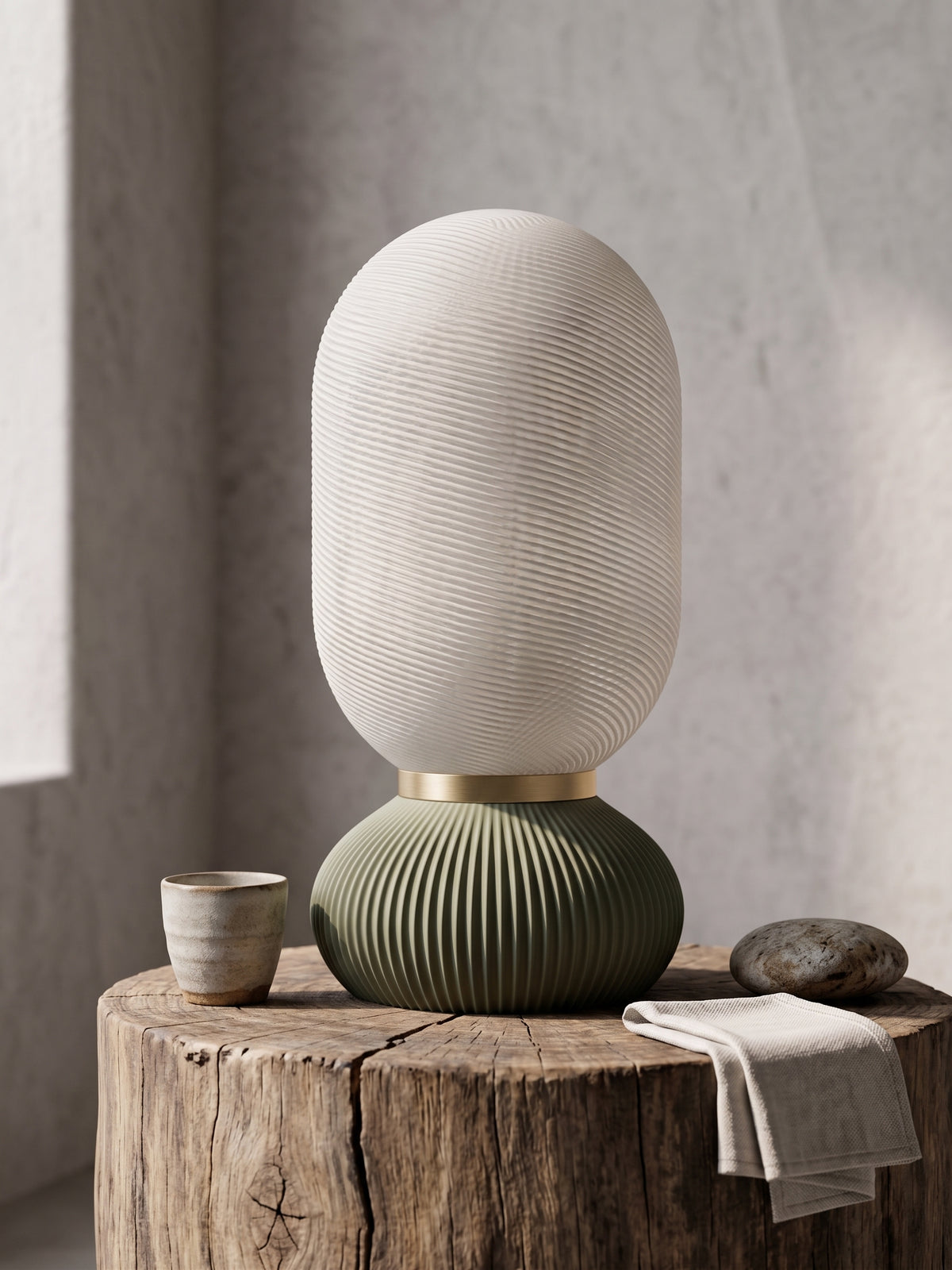 Onde Sculptural Table Lamp, 3D Printed Bedside Nightstand Light, Modern Touch Sensor Lamp with Brass Ring, Warm Ambient Home Decor Gift