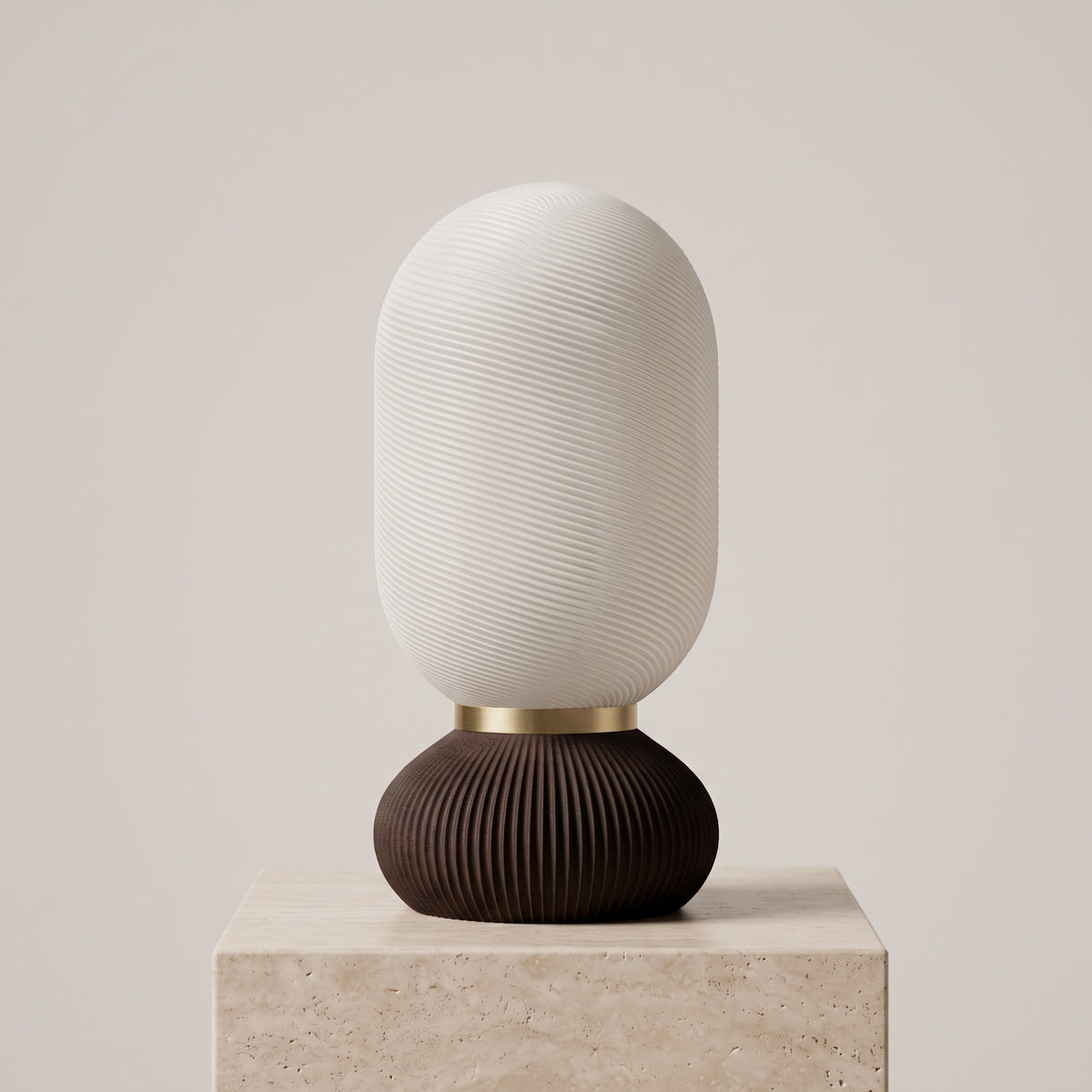 Onde Sculptural Table Lamp, 3D Printed Bedside Nightstand Light, Modern Touch Sensor Lamp with Brass Ring, Warm Ambient Home Decor Gift