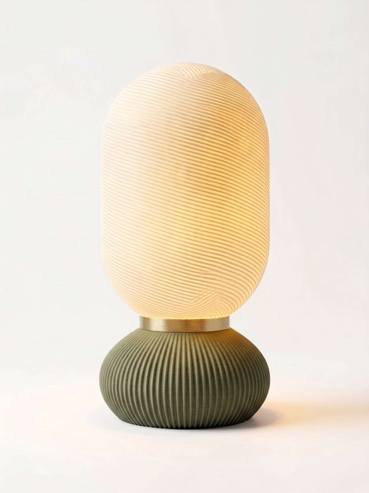 Onde Sculptural Table Lamp, 3D Printed Bedside Nightstand Light, Modern Touch Sensor Lamp with Brass Ring, Warm Ambient Home Decor Gift
