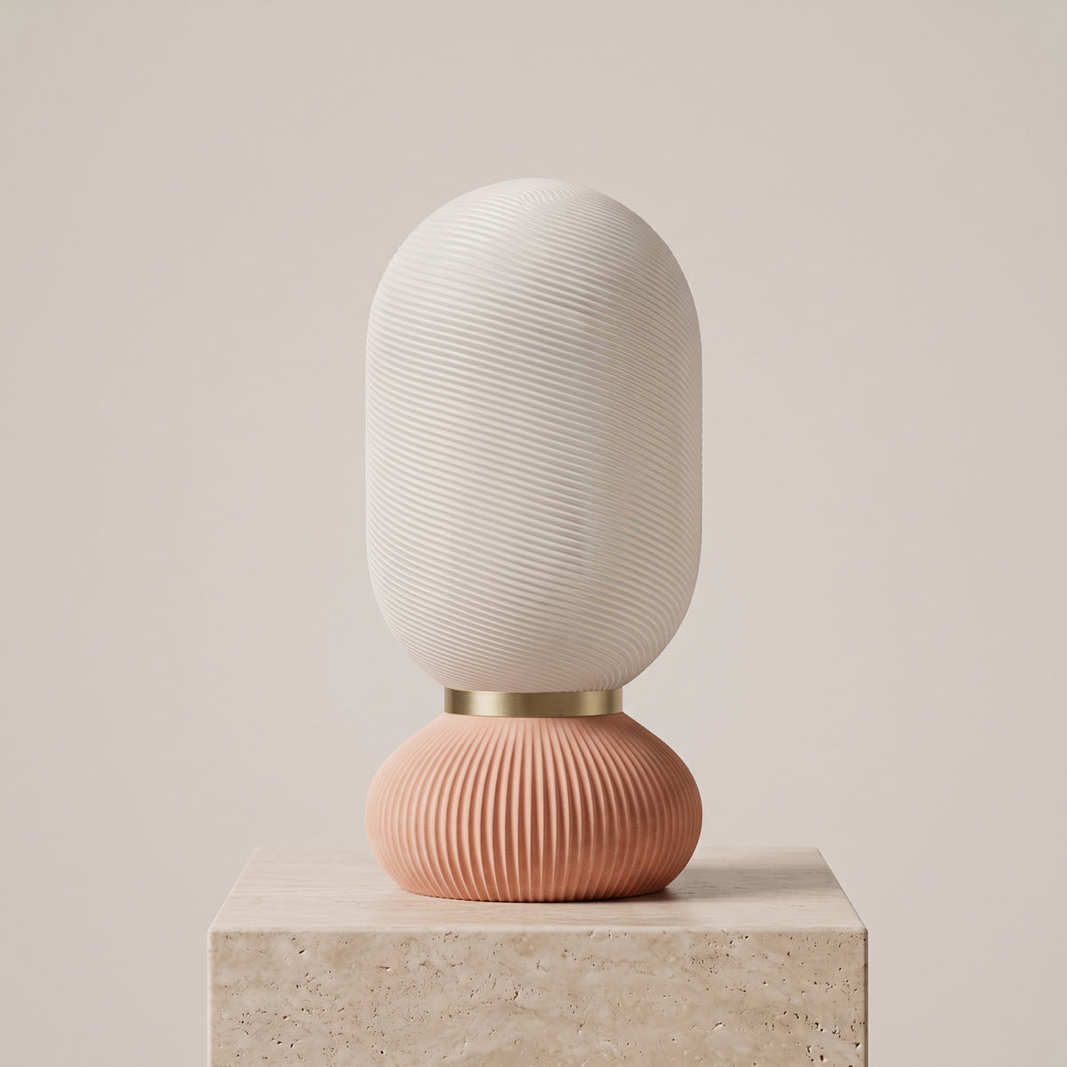 Onde Sculptural Table Lamp, 3D Printed Bedside Nightstand Light, Modern Touch Sensor Lamp with Brass Ring, Warm Ambient Home Decor Gift