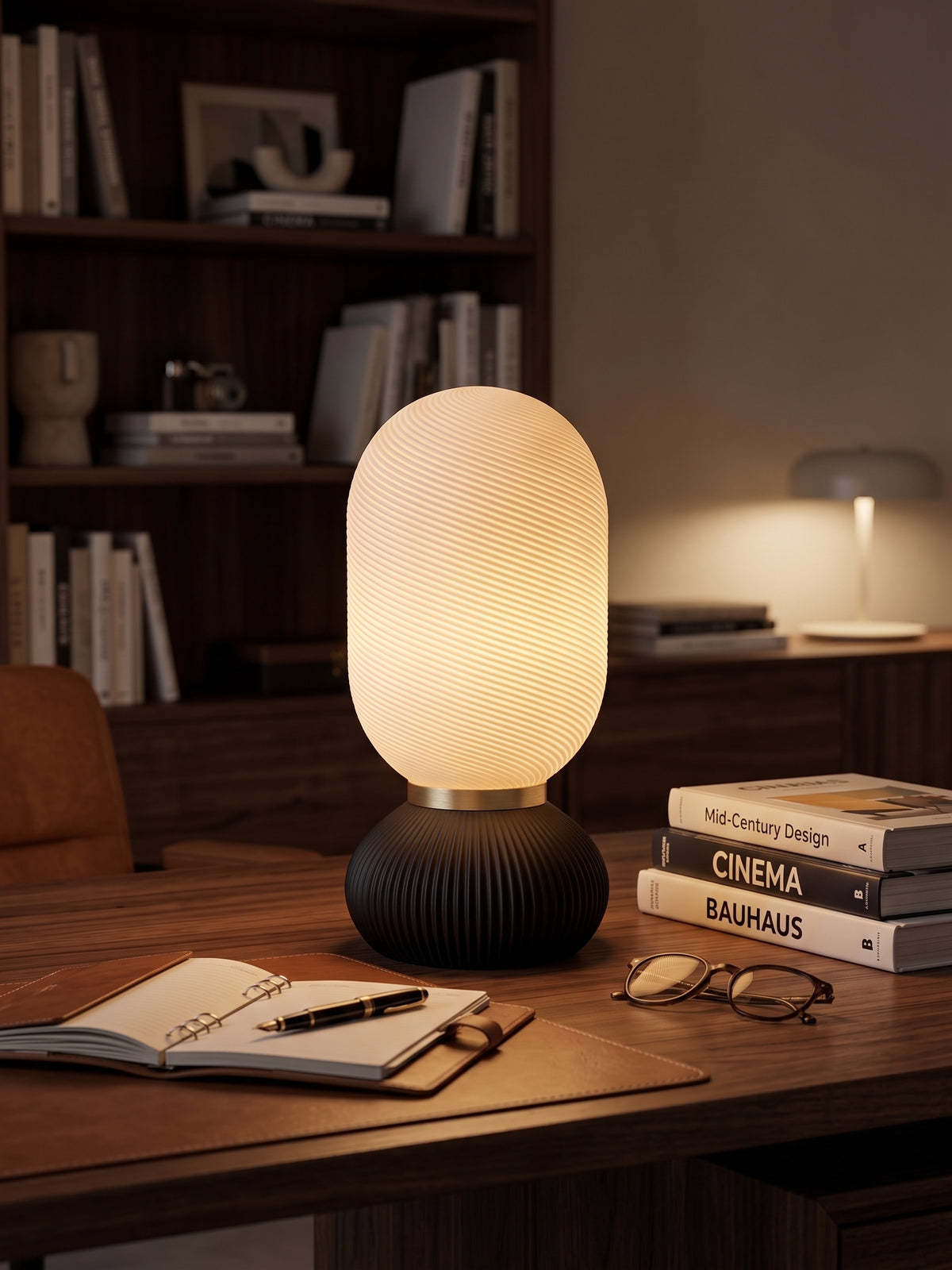 Onde Sculptural Table Lamp, 3D Printed Bedside Nightstand Light, Modern Touch Sensor Lamp with Brass Ring, Warm Ambient Home Decor Gift